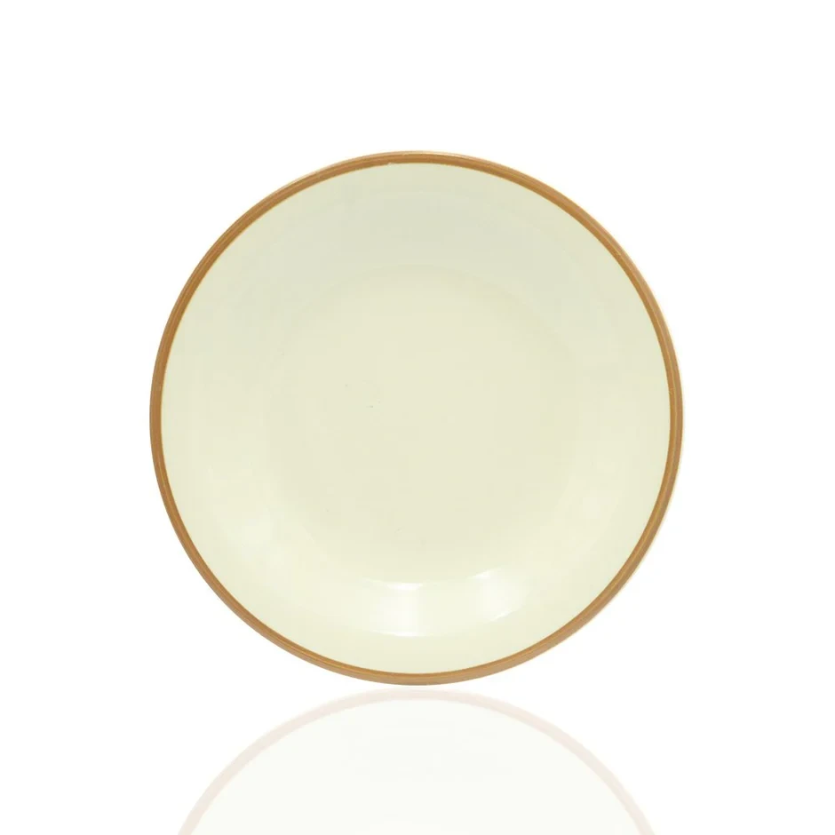 Crockery Deep Plate White Brown Stripe 8"
