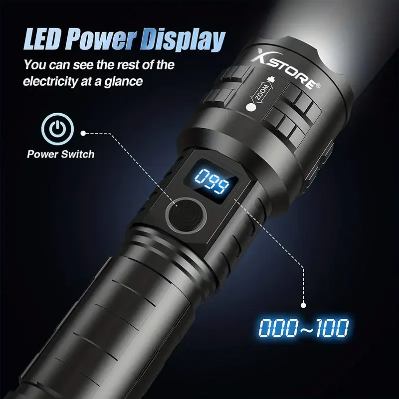 X.STORE Ultra Bright XHP70 LED Flashlight Powerful, Rechargeable, and Versatile for All Your Lighting Needs