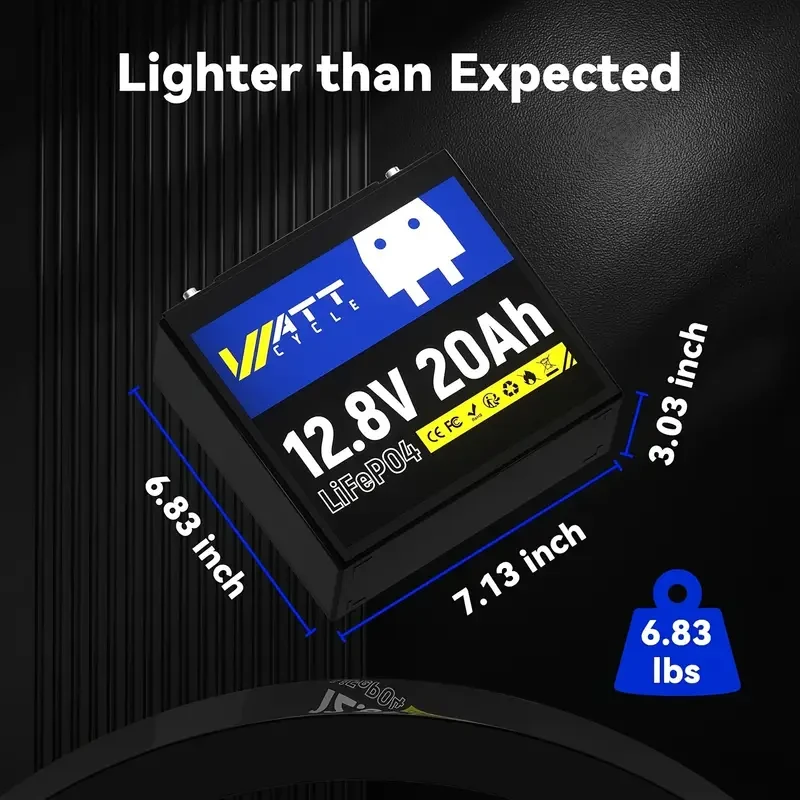 Wattcycle 12V 20Ah LiFePO4 Lithium Battery Lightweight, High-Capacity Rechargeable Battery for Multiple Applications