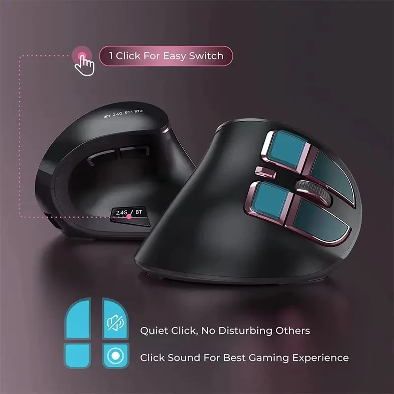 JOMAA Wireless Vertical Mouse  Dual Mode Rechargeable Ergonomic Laser Mouse