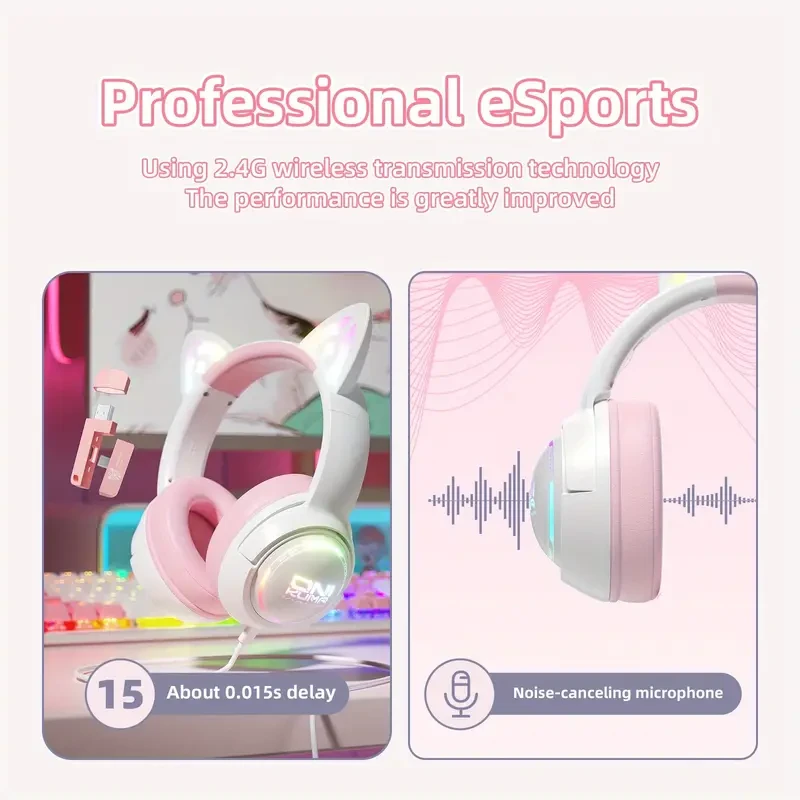 ONIKUMA GT838 Wireless Gaming Headset  RGB LED, Noise-Cancelling Mic, USB-C