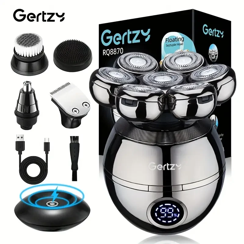 GERTZY 5-in-1 Electric Head Shaver for Bald Men Cordless, Rechargeable, LED Display