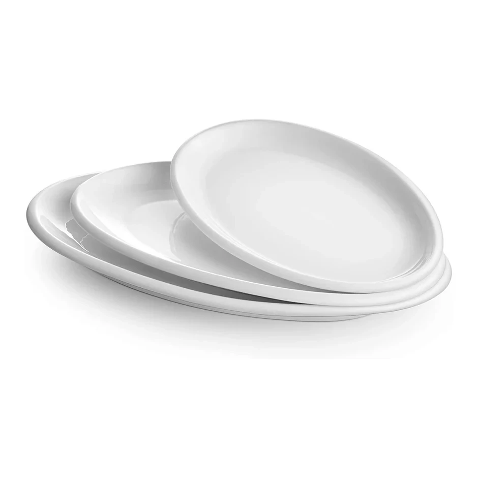 Crockery Plate Oval Thick Rim White 8"