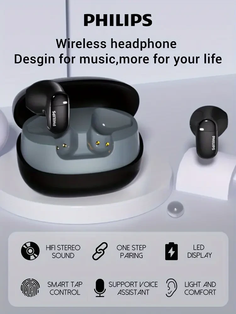 Philips Wireless Earbuds with Microphone Stereo In-Ear, Stable Fit, Modern Everyday Sound