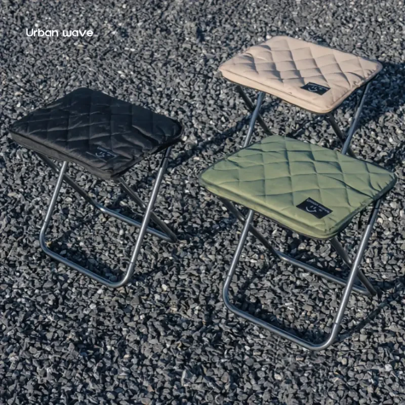 URBANWAVE Portable Folding Stool Lightweight Aluminum Alloy, Quilted Square Seat