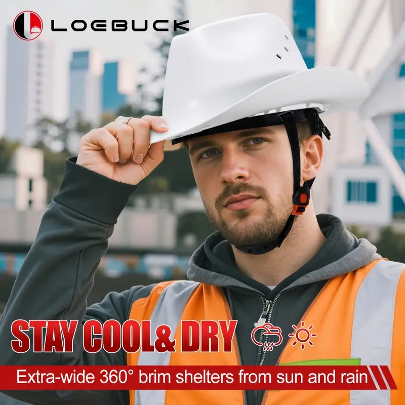 LOEBUCK Western-Style Hard Hat with Black Visor  Tough, Comfortable & Windproof