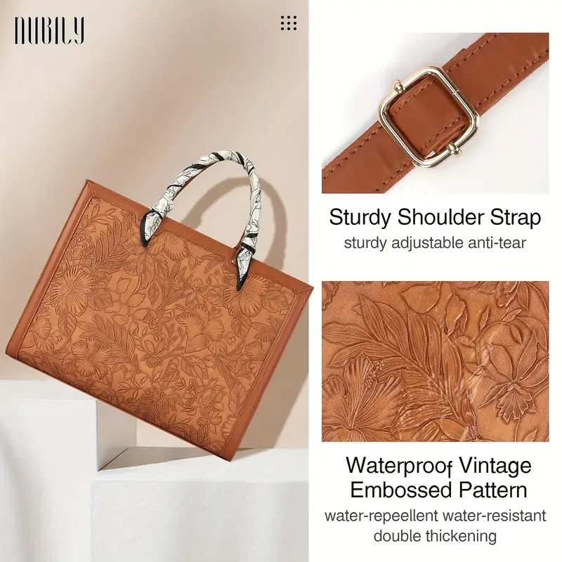 NUBILY Women's 39.62 cm High-Quality PU Leather Laptop Tote Bag  Stylish and Functional for Work, Travel, and Everyday Use