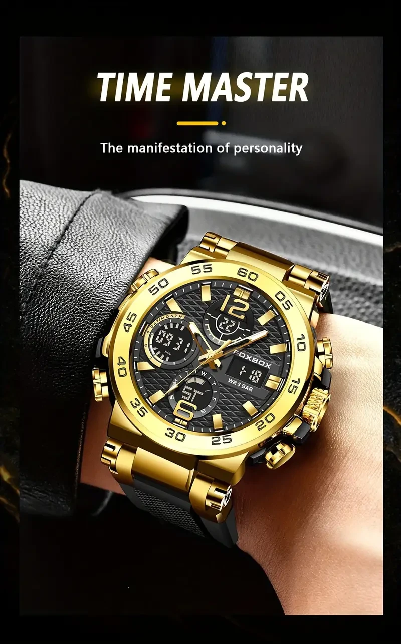 LIGE Business Quartz Watch  Dual Display Military Chronograph with Glow-in-the-Dark Features