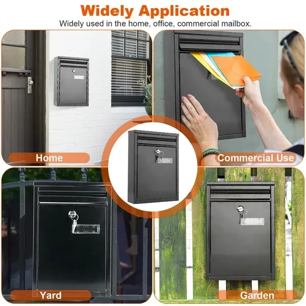 Wall Mount Mailbox Lockable Galvanized Iron Letter Post Box Locking Security Drop Box With 2 Keys For Outside Home Office