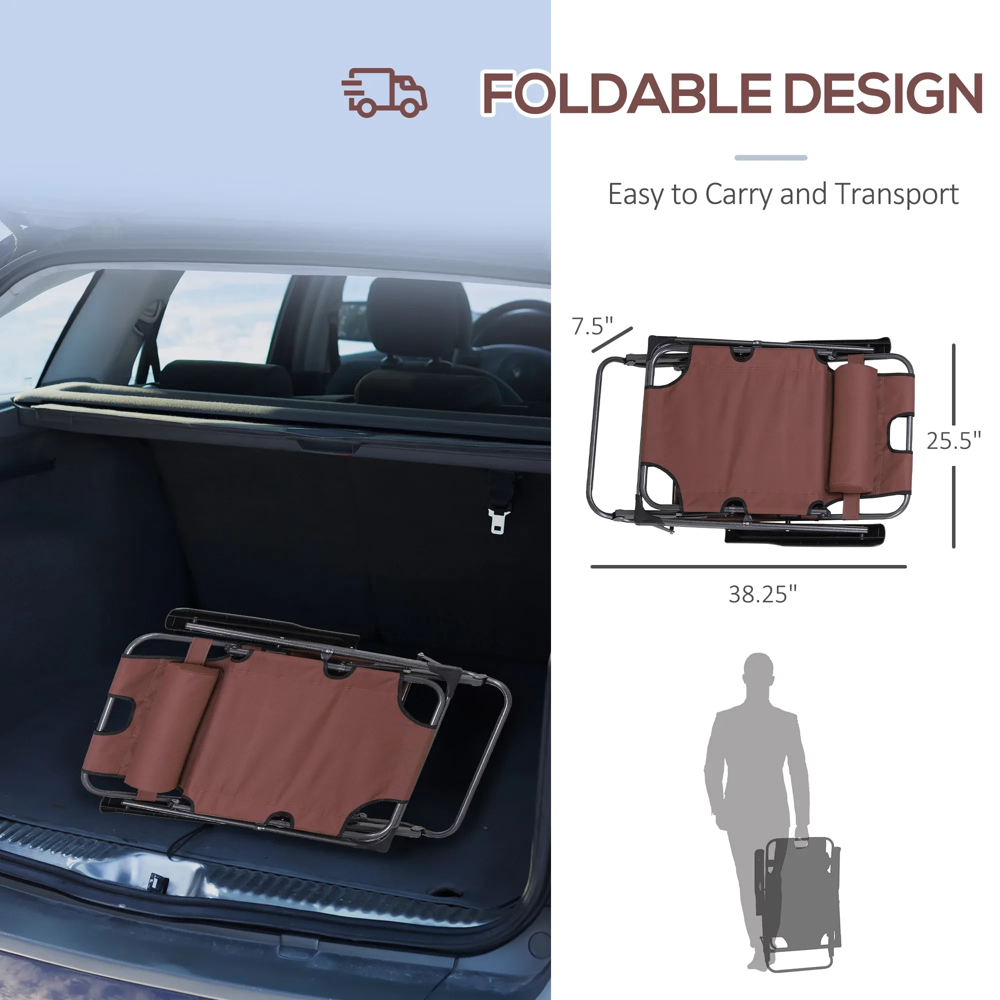 Lounging Relaxation Folding Lounger With Metal Frame, Adjustable Footrest Head Pillow
