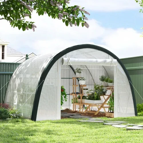 Outsunny 4 X 3m Walk-In Tunnel Greenhouse, With Accessories - White