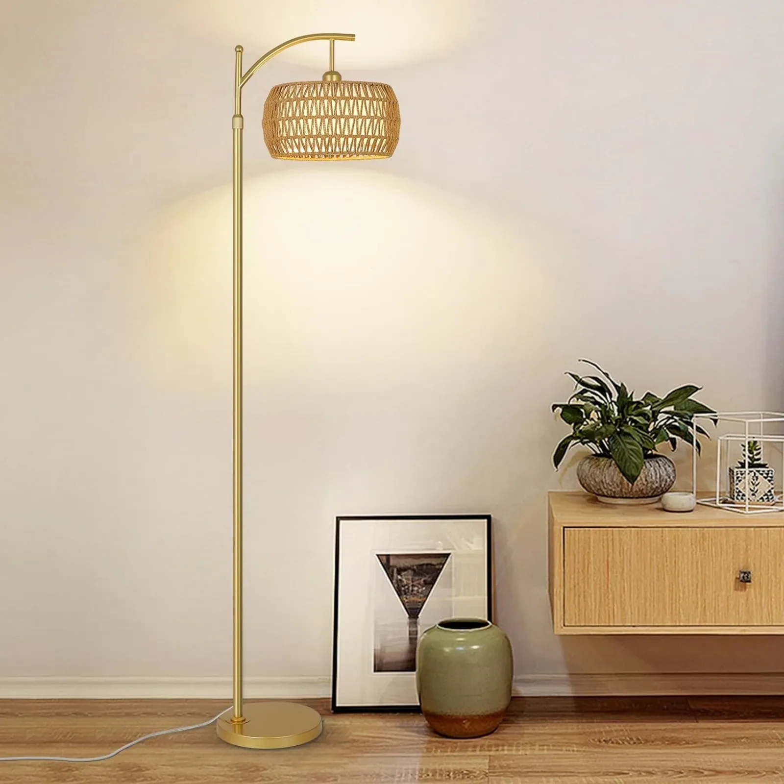 Floor Lamp With 3 Color Temperatures, LED Gold Floor Lamp With Remote & Stepless Dimmable Bulb,