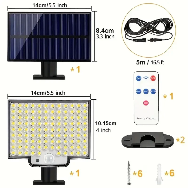 2PCS Solar Lights Outdooor 4 Modes 106LED Solar Security Lights Waterproof Solar Motion Light