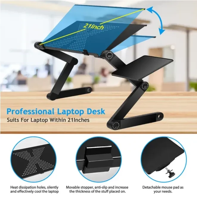 Foldable Laptop Desk With Mouse Board And Aluminum Alloy Tray