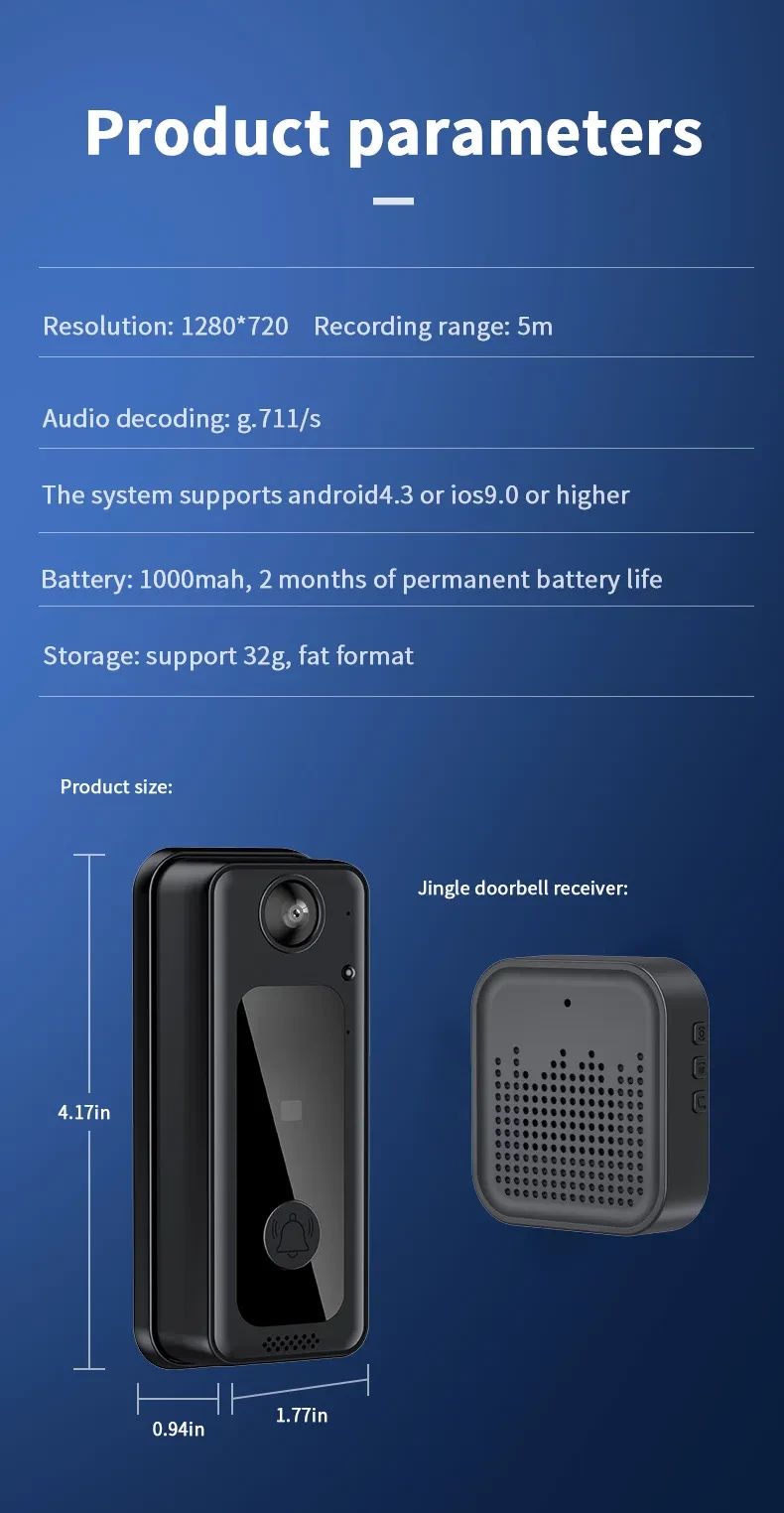 Wireless Smart Doorbell Home Low Power Wireless Wifi