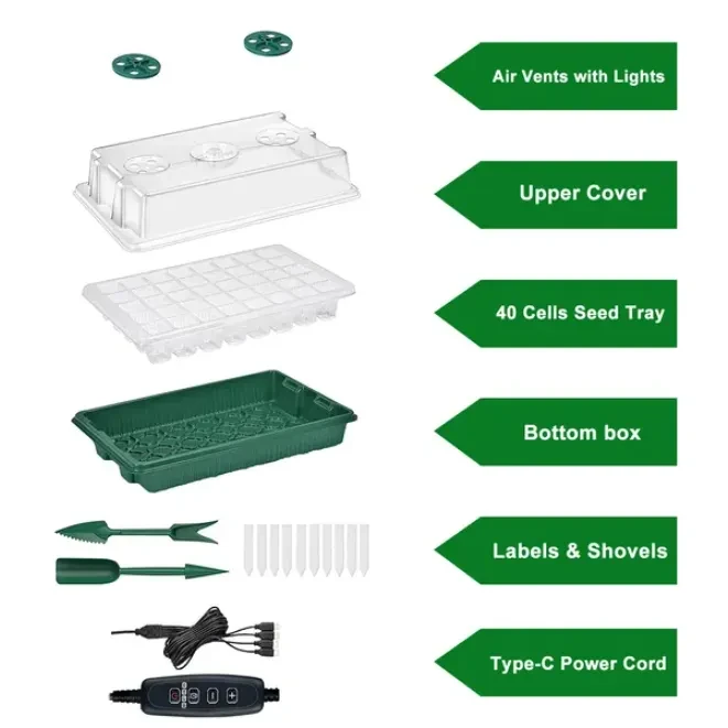 2Pcs 40 Cells Seed Starter Tray Plant Grow Light