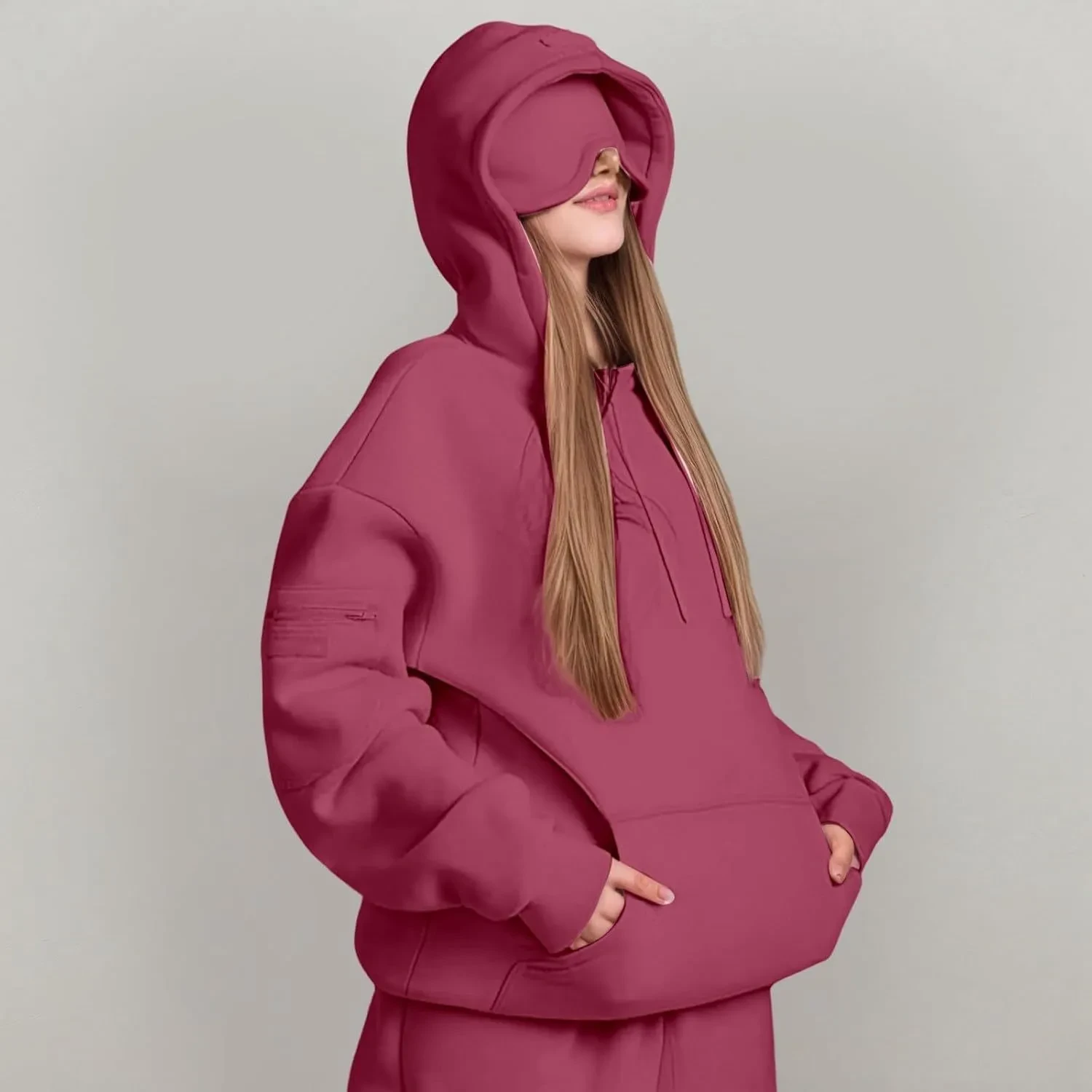 Airplane Mode Travel Hoodie - Built-in Neck Pillow & Multi-Function Pocket Sweatshirt