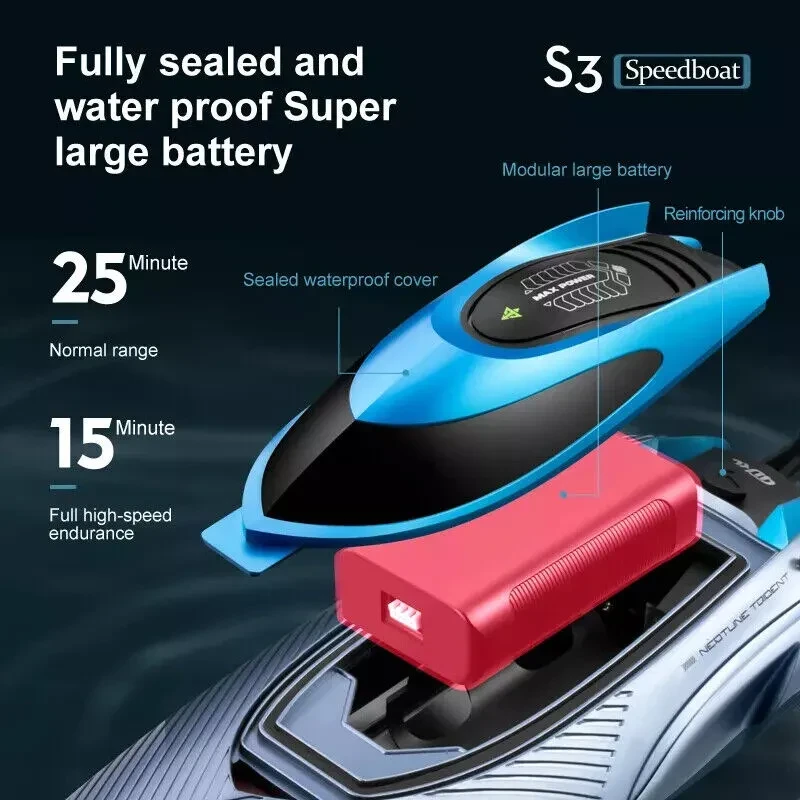 4DRC S3 45km H Remote Control Boat Kids Toy WATER-COOLED High Speed RC Ship US