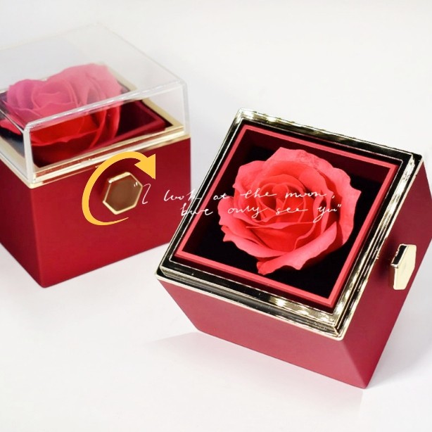 New Valentine Rotating Jewelry Display Case with Eternal Rose