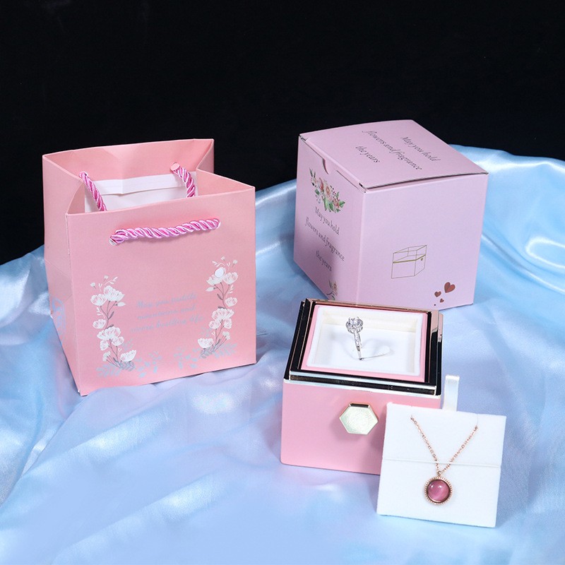 New Valentine Rotating Jewelry Display Case with Eternal Rose