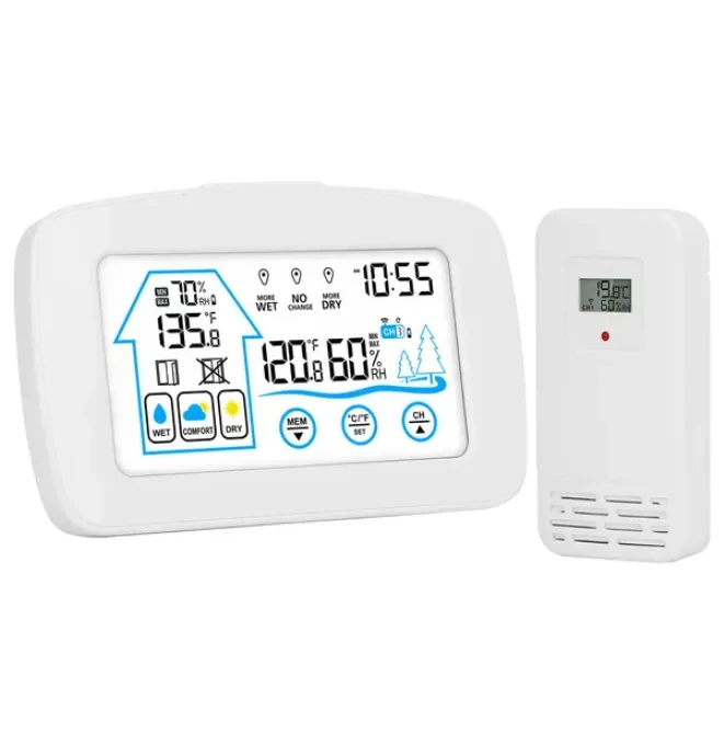 Wireless Weather Station With Clock 196FT Range Indoor And Outdoor Thermometer