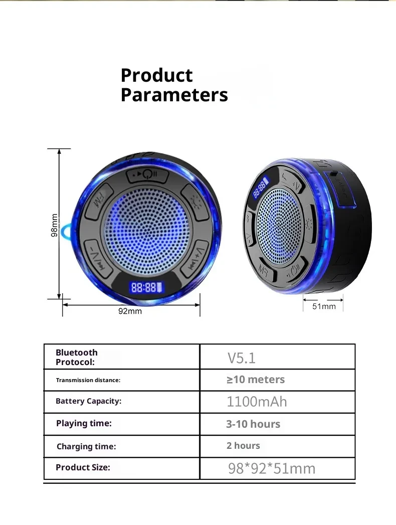 Bluetooth Speaker Bathroom Waterproof Large Suction Cup Mini Wireless Home