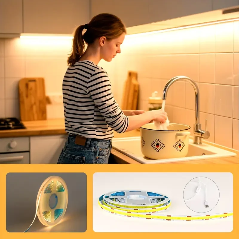 HOTU Thin COB LED Strip Light Flexible, USB-Powered & Dotless Modern Lighting