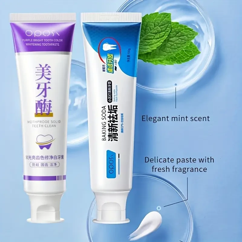 OPOSI Baking Soda & Peppermint Toothpaste Probiotic 2-Pack Deep Cleaning & Whitening Formula
