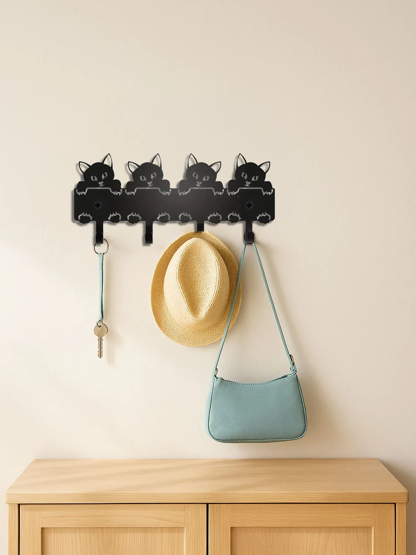 Cat Metal Keychain - Cute Wall Mounted Key Holder, Entryway Organizer Hooks