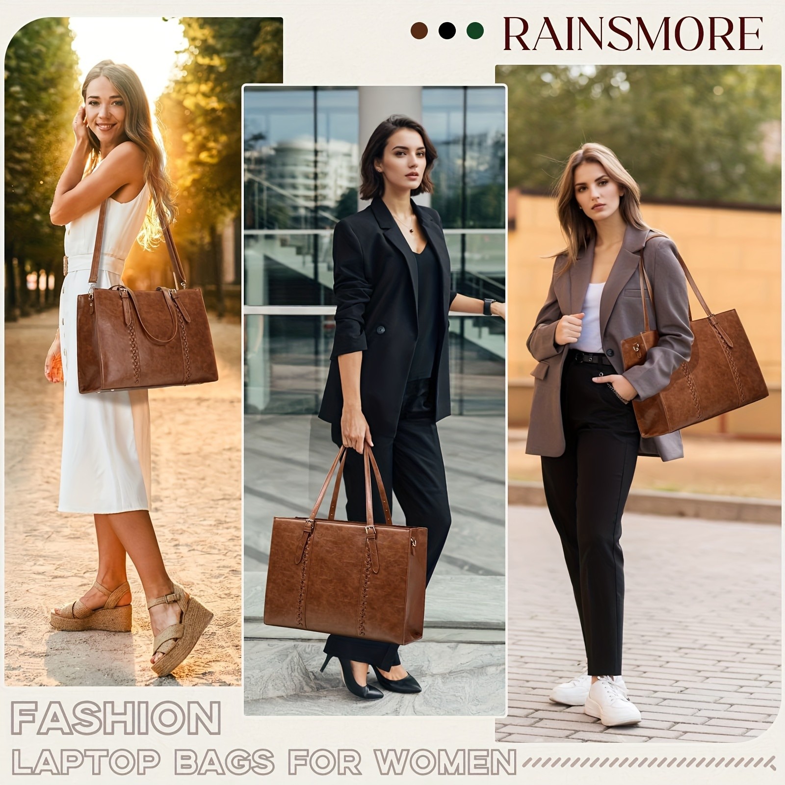 RAINSMORE Luxurious 39.62cm Womens Laptop Tote Vintage Elegance Meets Modern Professional Functionality