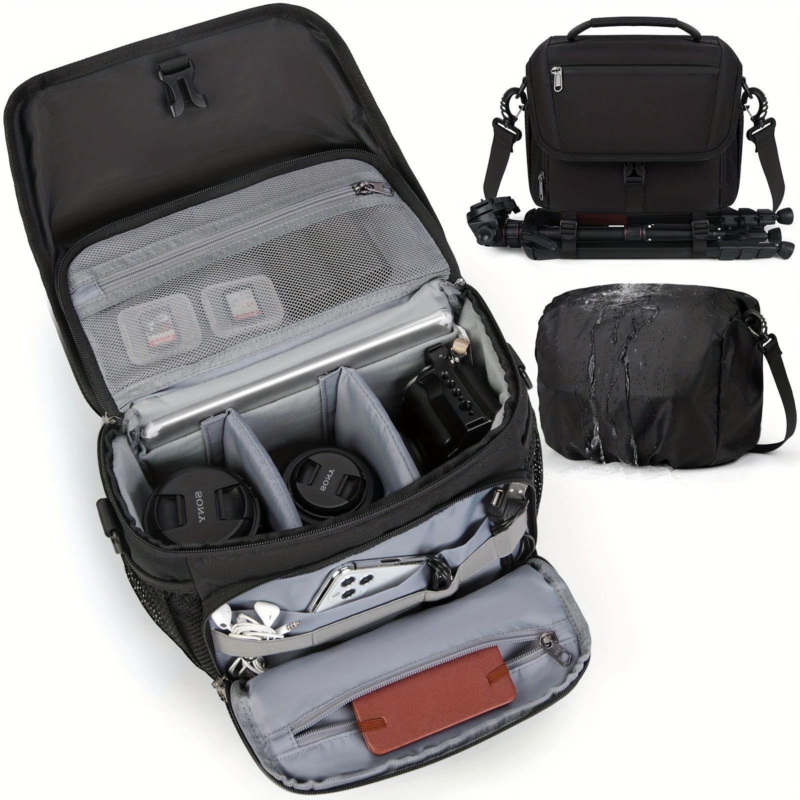RAINSMORE Camera Bag Compact, Protective & Travel-Ready for DSLR, Mirrorless & Action Cameras
