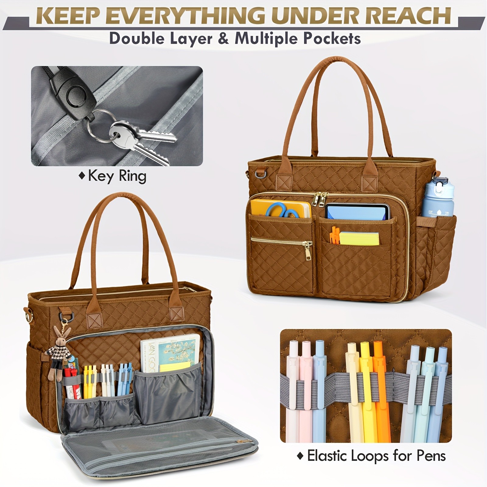 NUBILY Womens 15.6-Inch Teachers Laptop Bag Professional Work Tote with Insulated Pocket & Crossbody Strap