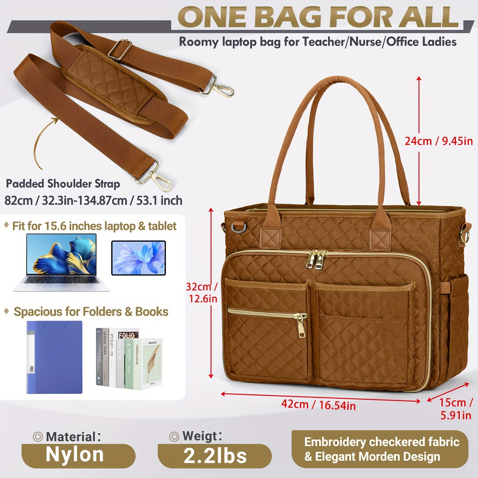 NUBILY Womens 15.6-Inch Teachers Laptop Bag Professional Work Tote with Insulated Pocket & Crossbody Strap
