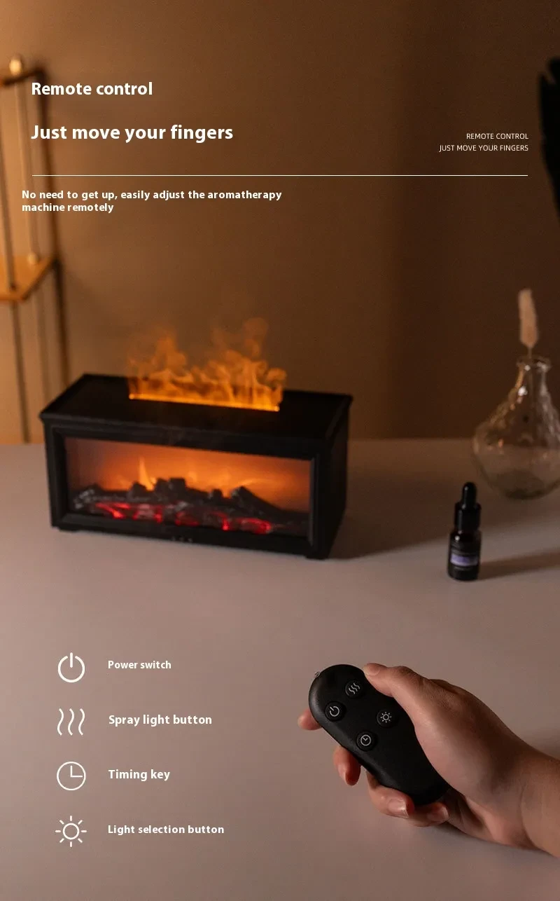 Fireplace Flame Aroma Diffuser Desktop Remote Control Colorful Atmosphere Light