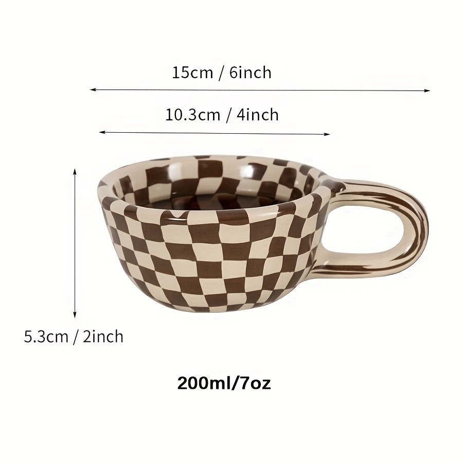 YUMIPLUS Irregular Checkered Ceramic Mug 7oz Casual Coffee Cup for Home & Office Use