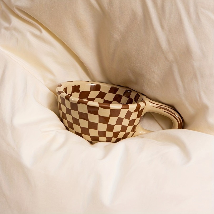 YUMIPLUS Irregular Checkered Ceramic Mug 7oz Casual Coffee Cup for Home & Office Use