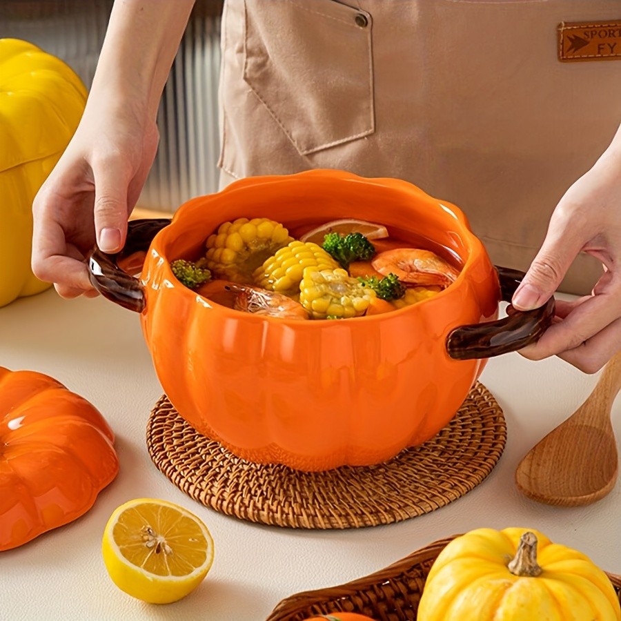 YUMIPLUS Dutch Oven Pumpkin Dish 50OZ Premium Festive Ceramic Casserole