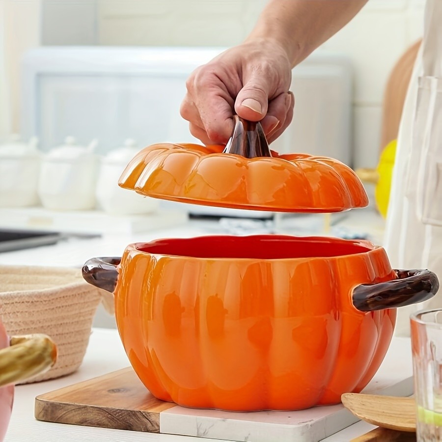 YUMIPLUS Dutch Oven Pumpkin Dish 50OZ Premium Festive Ceramic Casserole