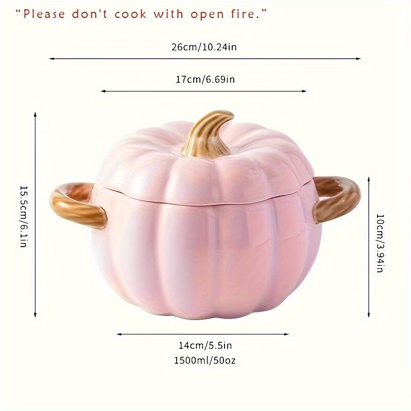 YUMIPLUS Dutch Oven Pumpkin Dish 50OZ Premium Festive Ceramic Casserole