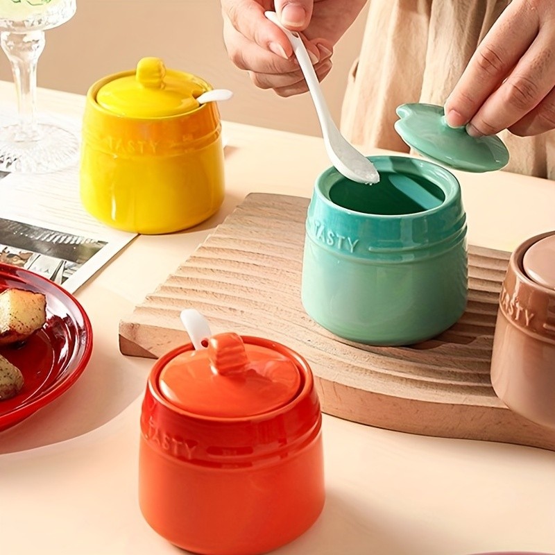 YUMIPLUS Ceramic Gradient Spice Container Set 250ml Creative Colorful Kitchen Seasoning Jars
