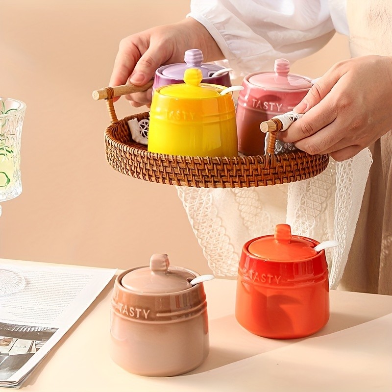 YUMIPLUS Ceramic Gradient Spice Container Set 250ml Creative Colorful Kitchen Seasoning Jars
