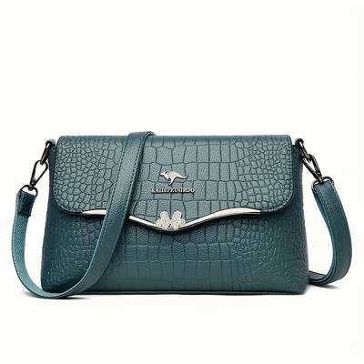Small Square Crossbody Shoulder Bag Solid Color PU Mini Messenger Purse with Zipper Closure
