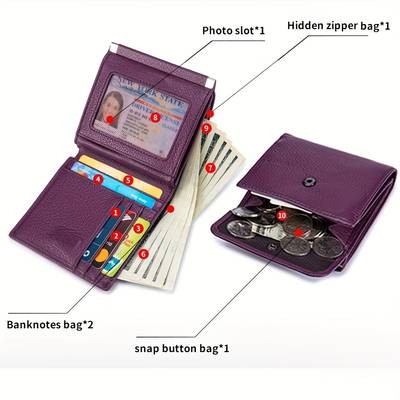 OBCREATOR Womens Genuine Leather Wallet Elegant Multi-Compartment Long Bi-Fold Clutch with Magnetic Closure
