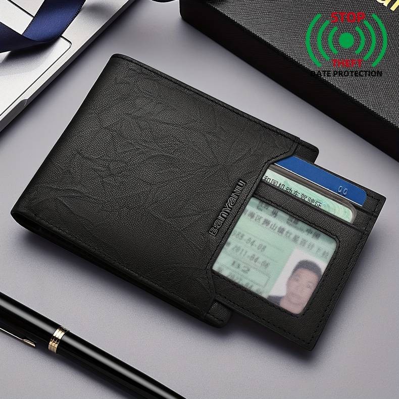 BANYANU Mens Top-Grain Leather Short Wallet 14 Card Slots + Independent Card Holder