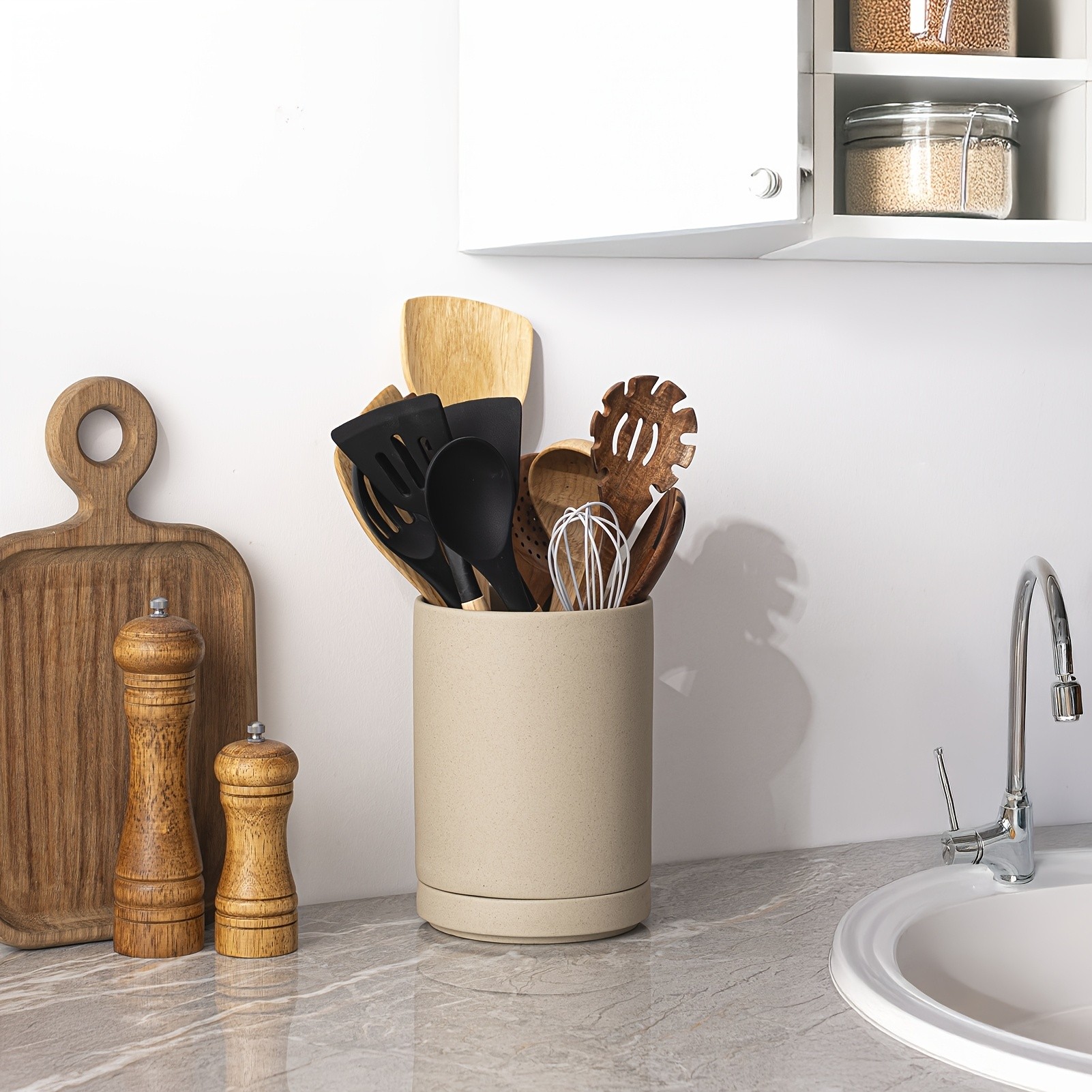 CEEFU Ceramic Kitchen Utensil Holder Durable Countertop Crock for Spatulas, Spoons, Whisks & Everyday Cooking Tools