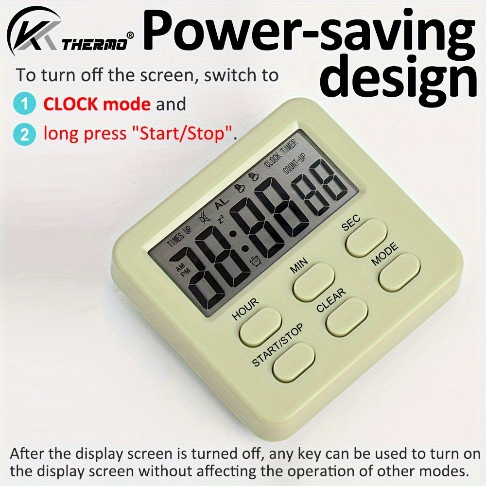 KT THERMO Digital LCD Alarm Clock & Multi-Mode Timer 24-Hour Display with Memory, Count-Up/Down & Stand/Hanging Hook