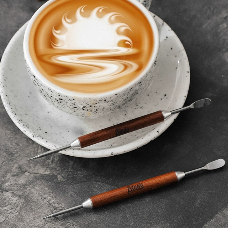 Bincoo Wooden Latte Art Pen Stainless Precision Coffee Decorating Tool