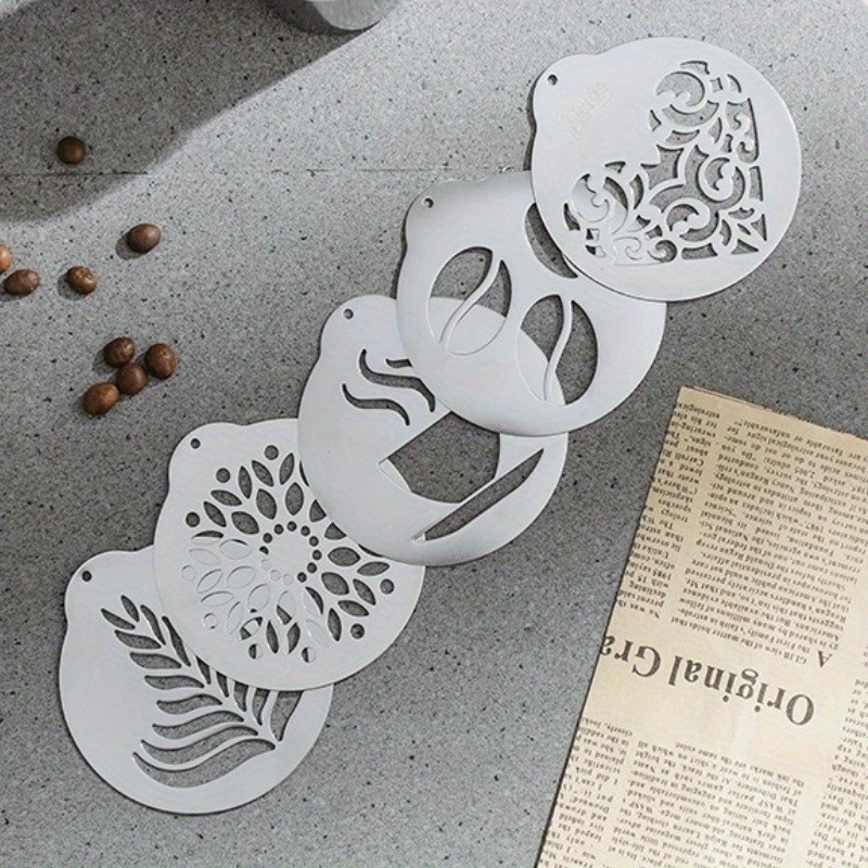 Bincoo Stainless Latte Art Mold Set 5pcs Coffee Pattern Stencil Kit