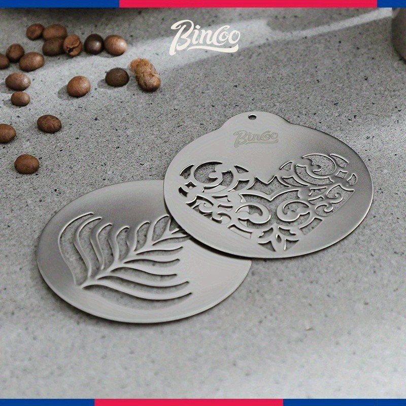 Bincoo Stainless Latte Art Mold Set 5pcs Coffee Pattern Stencil Kit