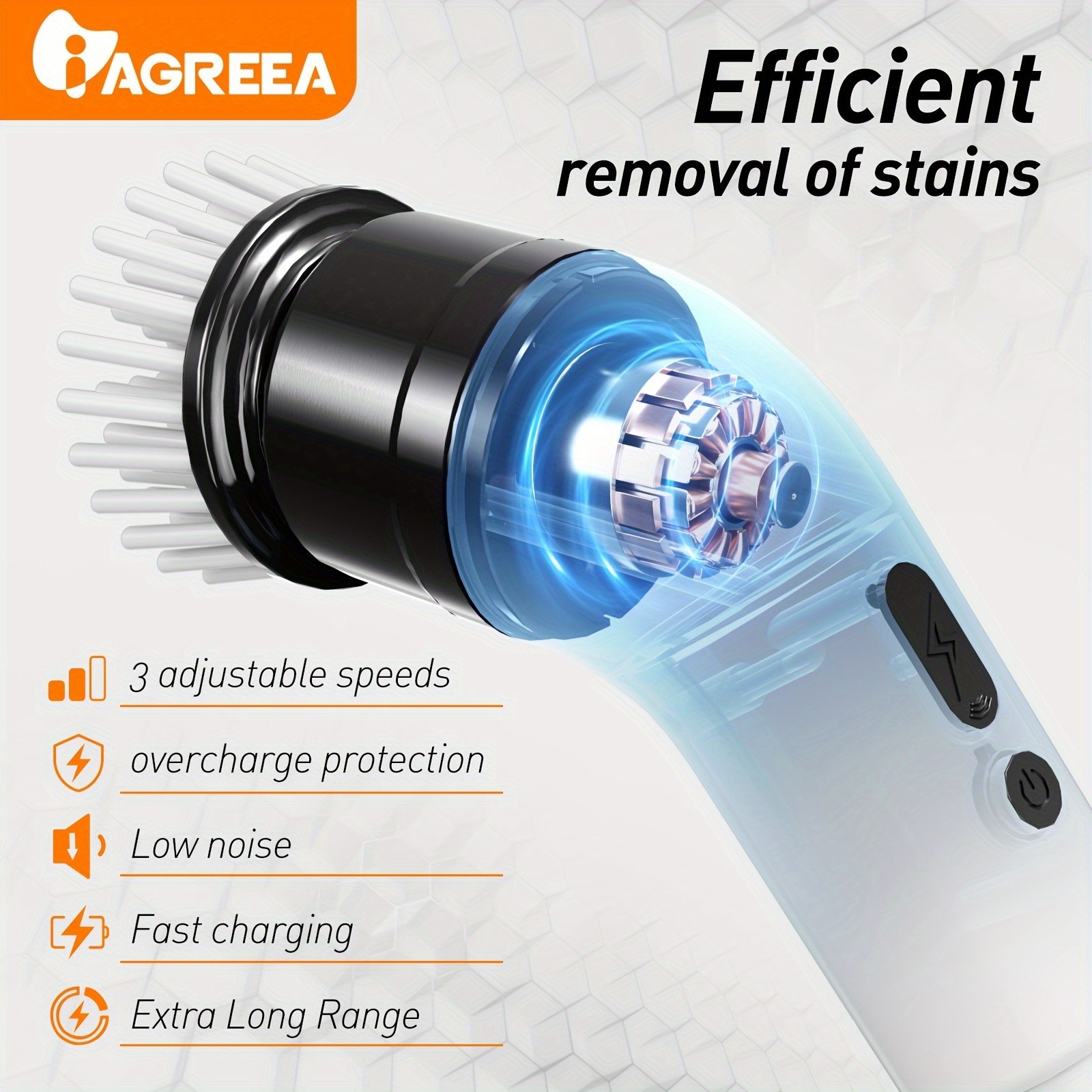 IAGREEA Electric Rotating Cleaning Brush Cordless 3-Speed Scrubber with Replaceable Heads